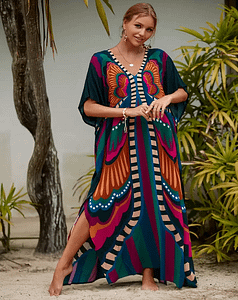 Plus Size Boho Cover Up Kaftan Butterfly Print Bat Sleeve
