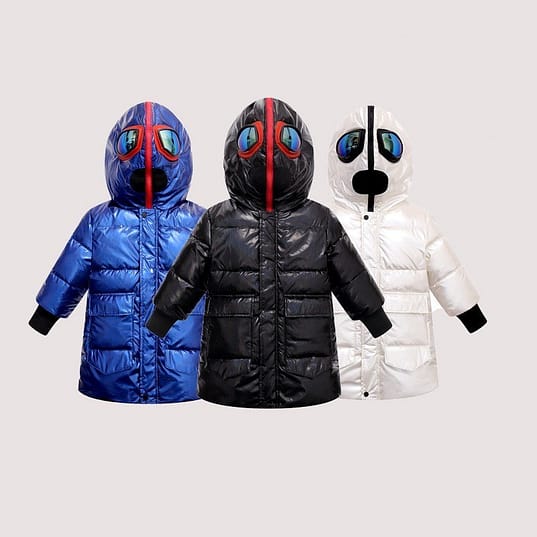 kids double zipper ultraman glasses down jacket
