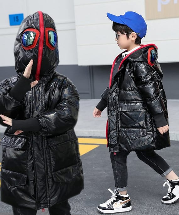 Kids Double Zipper Ultraman Glasses Down Jacket
