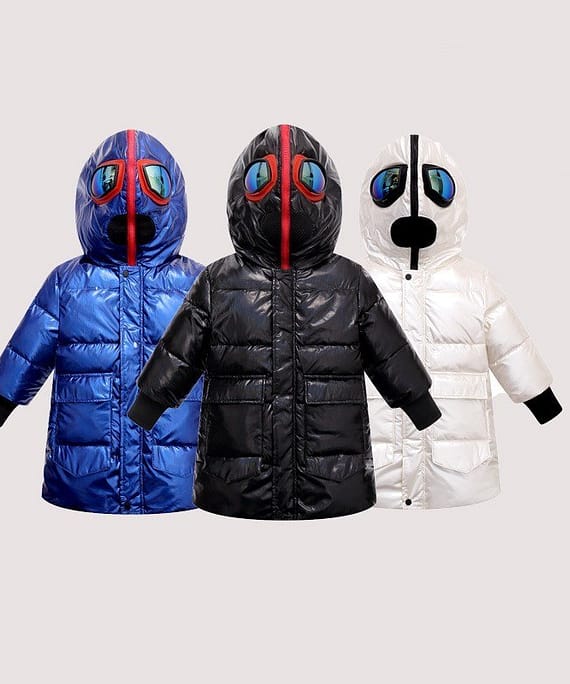 kids double zipper ultraman glasses down jacket