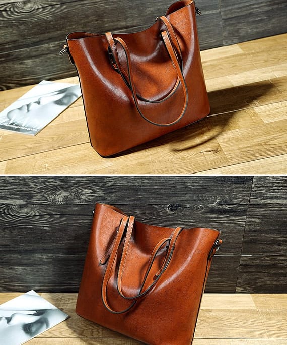 oil wax pu leather shoulder messenger tote bag