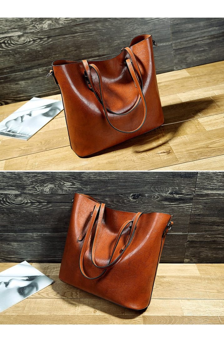 oil wax pu leather shoulder messenger tote bag