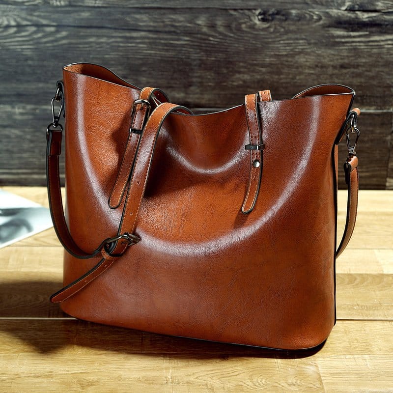 Oil Wax PU Leather Shoulder Messenger Tote Bag - Image 3