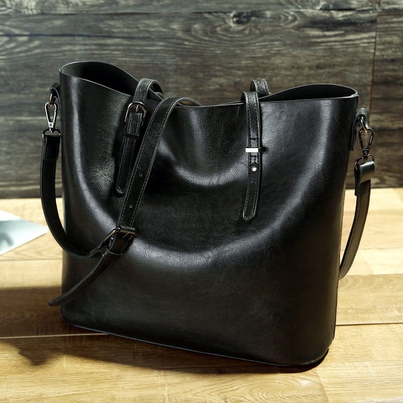 Oil Wax PU Leather Shoulder Messenger Tote Bag - Image 7