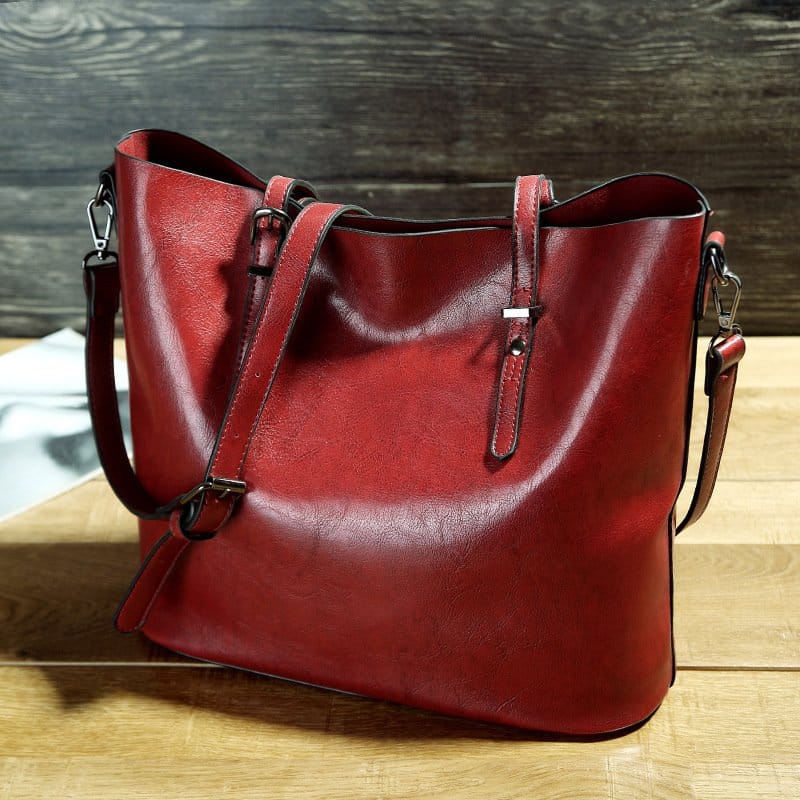 Oil Wax PU Leather Shoulder Messenger Tote Bag - Image 4