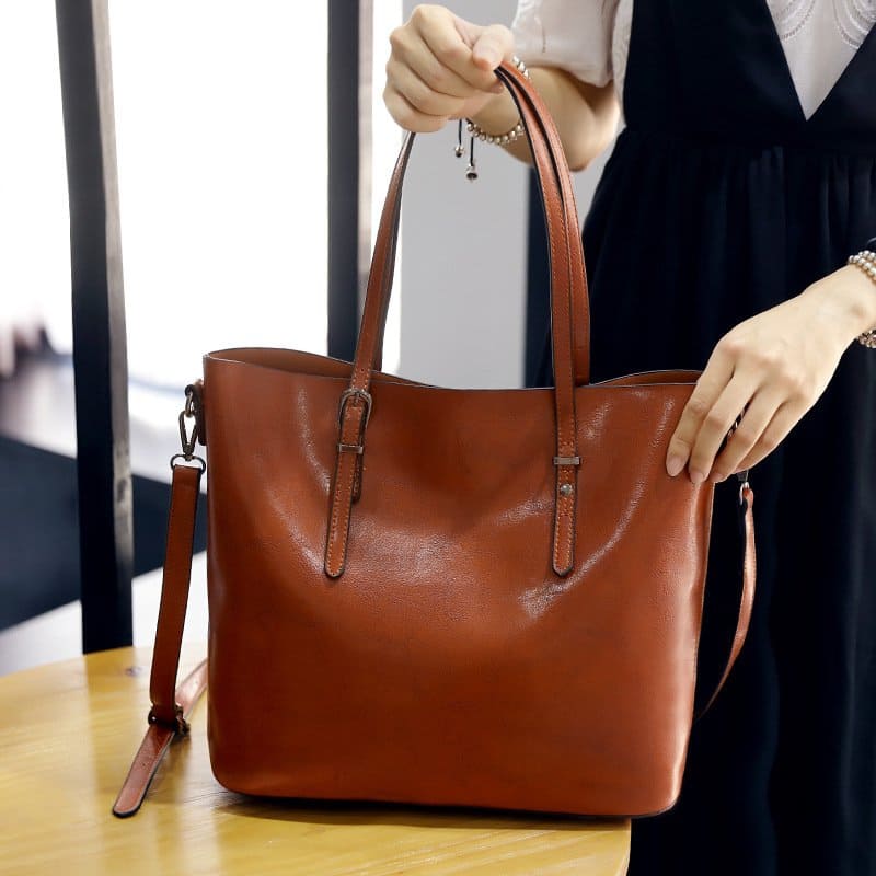 oil wax pu leather shoulder messenger tote bag