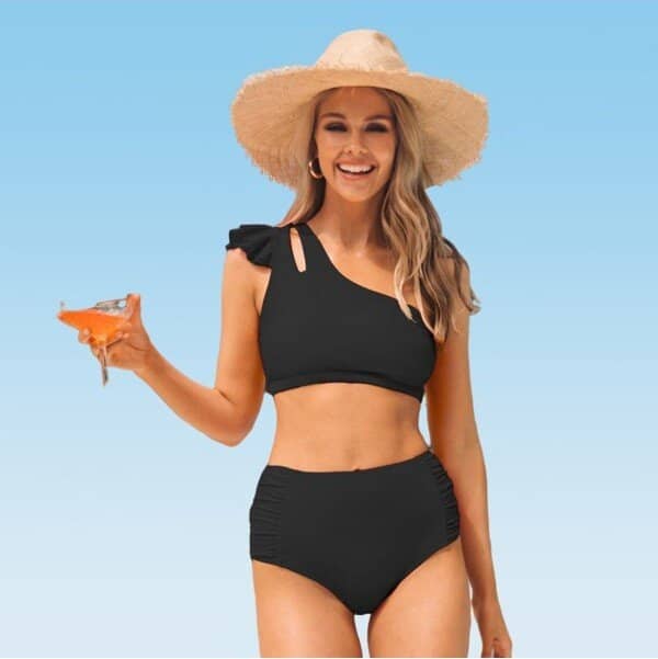 One-houlder High Waited Bikini Set